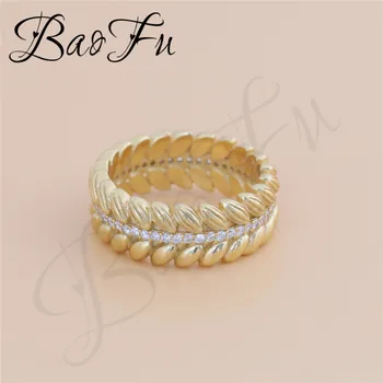 BaoFu Nové 925 Sterling Silver Ring Zlatožltej farby Pšenice Ucho Série Populárnych Žien snubný Prsteň Darček Vysokej Šperky