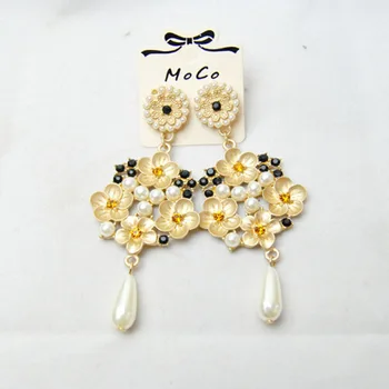 Barokový Náušnice Žena Pendientes Mujer Moda 2018 Zlaté Náušnice Pre Ženy Pearl Flower Latríny Náušnice Šperky Oorbellen