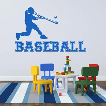 Baseball mladých športovcov Hráč Stenu, Vinylové Nálepky Baseballového Klubu Dekor Atletický Dievčatá Siluetu Stenu, Nálepky Vymeniteľné nástenná maľba AZ982