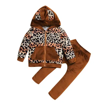 Batoľa Detská Chlapci Dievčatá Leopard Tlač s Kapucňou, Topy+Nohavice Oblečenie Sady baby chlapec dievča oblečenie nastaviť zimné, baby, deti, Dvoch-dielny oblek