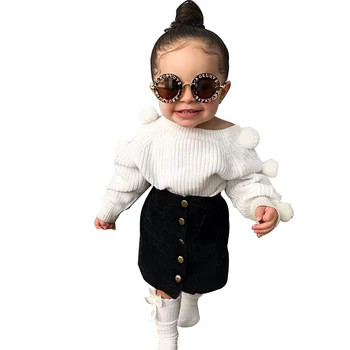 Batoľa Detský Baby Girl Fashion Sweety Oblečenie Nastaviť Pompom Sveter Topy Mini Sukne Set Roztomilé Pom Pom Rukáv Svetre Oblečenie
