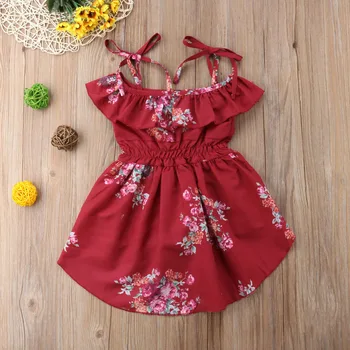 Batoľa, Dieťa Baby Girl Dress Oblečenie Dievčatká Mimo Ramenný Kvetinové Šaty Deti Kvet Popruh Šaty Letné Oblečenie