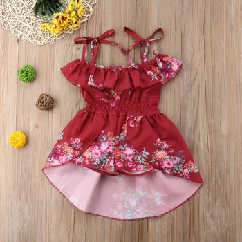 Batoľa, Dieťa Baby Girl Dress Oblečenie Dievčatká Mimo Ramenný Kvetinové Šaty Deti Kvet Popruh Šaty Letné Oblečenie