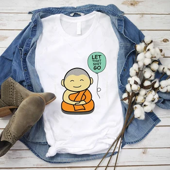 Bavlna Malý Budhistický Vtipné Tričko Buddha Nech To Hovno Ísť Humor Geek Tričko Estetické Letné Top Tees