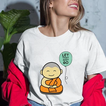 Bavlna Malý Budhistický Vtipné Tričko Buddha Nech To Hovno Ísť Humor Geek Tričko Estetické Letné Top Tees