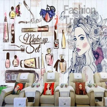 Beibehang Fashion Art Nail Salon Beauty Shop Ručne Maľované Dievča Tapety 3d Oblečením Pozadí Dekorácie, Tapety