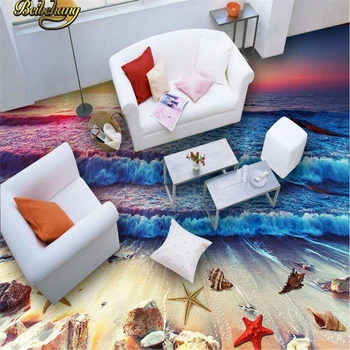 Beibehang Vlastné západ Slnka farebné pláži Podlahy Tapety Nepremokavé samolepiace PVC Nálepky na Stenu 3D Podlahy, Maľovanie na stenu papier