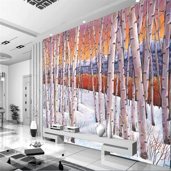Beibehang tapety na stenu nástenné maľby nástenné samolepky ručne maľované stromy breza lesa olejomaľba pozadie stenu abstraktných de parede