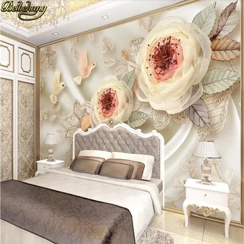 Beibehang vlastné Luxusné svadobné izba hodvábu kvetov vták čipky nástennú maľbu na Stenu Papier Prirodzenej Krajinnej Fotografie nástennú maľbu, Tapety roll