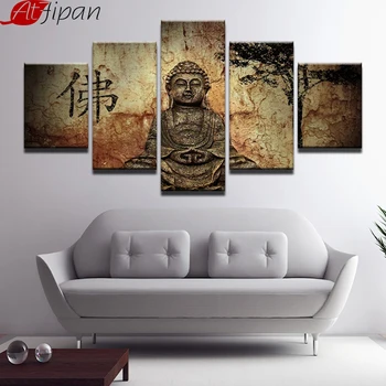 Bez Rámu Wall Art Buddha Maľovanie 5 Panely Umenie Buddha Náboženstvo Olej, Plátno, Vytlačí Domáce Dekorácie Obrázok