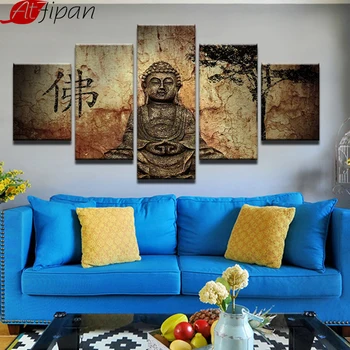 Bez Rámu Wall Art Buddha Maľovanie 5 Panely Umenie Buddha Náboženstvo Olej, Plátno, Vytlačí Domáce Dekorácie Obrázok