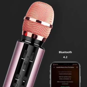 Bezdrôtový Mikrofón Dual Reproduktor Kondenzátora Bluetooth Karaoke Reproduktor Mikrofón pre Karaoke/Spev/Cirkev/Reči Ružová