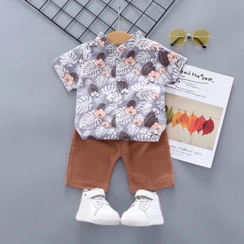 Bežné Batoľa Oblečenie Baby Boy Letné Oblečenie Novorodenca Chlapec Oblečenie Set Športové tričko+ krátke Nohavice Obleky Listy Tlač Oblečenie