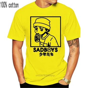 Biela Šedá T-Shirt Sad Chlapci Japonský Smutné Tváre Yung Štíhle Estetické Tumblr