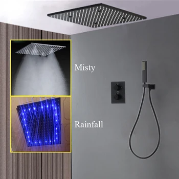 Black LED Sprcha Hlavu Nastaviť Zrážok Hmle 50*50 cm Sprchovací Panel 304 Nerezovej Ocele, termostatické Zmiešavacie Kohútikov na Šetrenie Vody 2 Spôsobmi