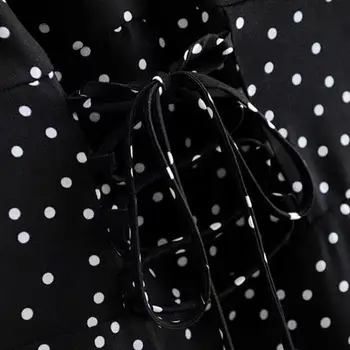 Black Polka Dot Tlače Šaty, Sexy Tvaru Backless Krátke Šaty Žien Dlhý Rukáv Bežné Mini Šaty 2019 Lete Vestidos