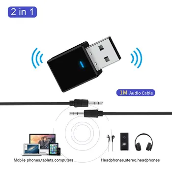Bluetooth 5.0 Prijímač Vysielač Jack Adaptér 2-v-1 Bezdrôtovej Audio Adaptér pre TV PC do Auta Mini Stereo Bluetooth EDR 3,5 mm