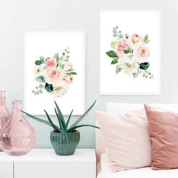 Blush Pink A Mint Kvetinový Umelecké Plátno Na Maľovanie Obrazov Na Stenu Akvarel Bledo Ružová Kvetinová Plátno Umenie Výtlačkov Dievčatá Izba Dekor