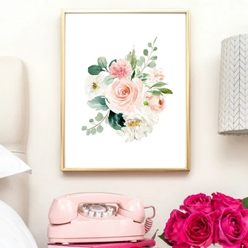 Blush Pink A Mint Kvetinový Umelecké Plátno Na Maľovanie Obrazov Na Stenu Akvarel Bledo Ružová Kvetinová Plátno Umenie Výtlačkov Dievčatá Izba Dekor
