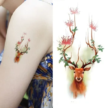 Body Art Nepremokavé Flash Tetovanie Fólie Farebné Tetovanie Krásny Jeleň Vzor Nálepky Tetovanie
