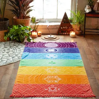 Bohemia Stene Visí India Mandala Deka Farebné Gobelín Rainbow Pruhy Cestovné Letnú Pláž Uterák Yoga Mat
