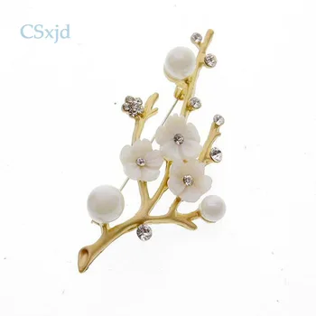 CSxjd Prírodné Shell brošňa crystal Slivkové kvety perlou Kolíkového Brošňa Luxusné Svadobné Šperky, šály, šatky Príslušenstvo