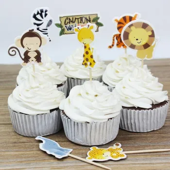 Cartoon Zoo Jungle Zvierat Cupcake Vňaťou Deti, Chlapci, Dievčatá, Baby, Sprcha Narodeninovú Tortu Zdobenie Party, narodeniny, svadba