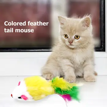 Cat Hračka False Myši Zábavné Interaktívne Teaser Hranie, Hračky Pre domáce Zvieratá s Farebné Pierko Zvuk Plyšový Pískajúca Mini Myš Hračky