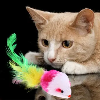 Cat Hračka False Myši Zábavné Interaktívne Teaser Hranie, Hračky Pre domáce Zvieratá s Farebné Pierko Zvuk Plyšový Pískajúca Mini Myš Hračky