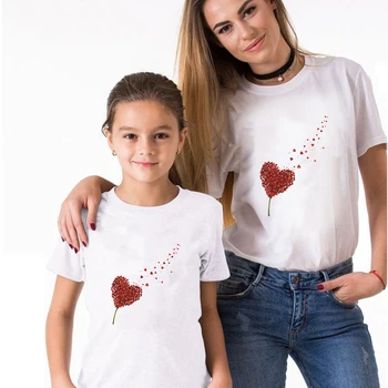Celkom v tvare Srdca Kvety Estetické Tlač Rodiny Vzhľad T-shirt Matka, Dcéra Harajuku Pop T Shirt Lumbálna Deti Oblečenie Tričko