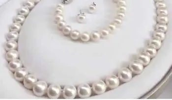 Classic11-12mm kolo biely náramok perlový náhrdelník &náušnice
