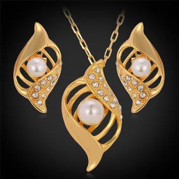 Collare Jedinečný Dizajn, White Simulované Pearl Náušnice, Náhrdelníky Sady Módne Zlatá Farba Drahokamu Šperky Sady Pre Ženy S613