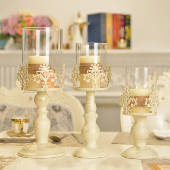 Continental retro biele sklo, sviečky svietidlo vysokej železa dekoratívne tabuľka svadby, narodeninové sviečky pohár