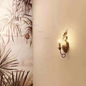 Creative Art Deco Nástenné Svietidlo Retro Dreva, Železa Živice Sconce Hotel Koridoru Uličkou Obývacia Izba Posteli Klasickej Francúzskej Sviečkach