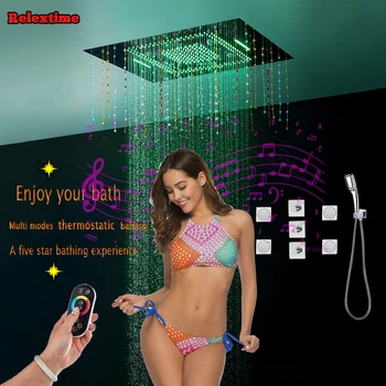 Crystal Prívesok Bluetooth Hudby LED Stropné Sprchovacie Hlavice Veľkých tokov, Kúpeľňa Skryté Termostatické Sprchové Nastaviť Batérie, masážne Trysky