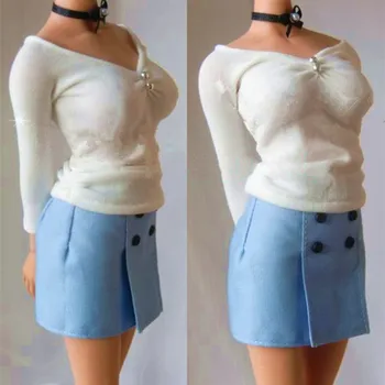 Custom 1:6 Rozsahu Biele Tričko a Modré Krátke Sukne Ženy Profesionálne Farby Tkaniny F 12