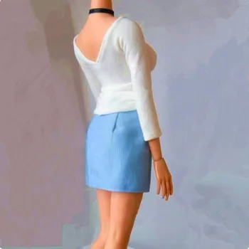 Custom 1:6 Rozsahu Biele Tričko a Modré Krátke Sukne Ženy Profesionálne Farby Tkaniny F 12