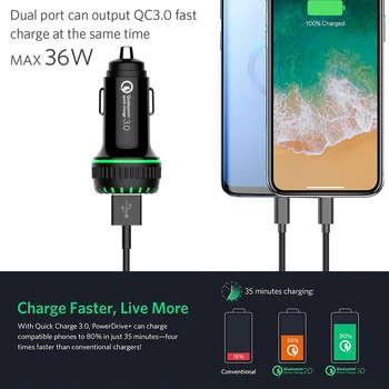 DC12-24V 36W Dual QC3.0 Port USB Nabíjačka do Auta Rýchle Nabíjanie Mobilného Telefónu, Napájací Adaptér pre Xiao Samsung iPhone 11 Pro Max