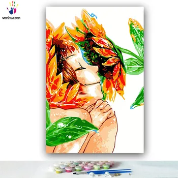 DIY farbív obrázky podľa čísla s farbami Slnečnice váza kvet usporiadanie obrázok kreslenie, maľovanie podľa čísel Domov rámovanie