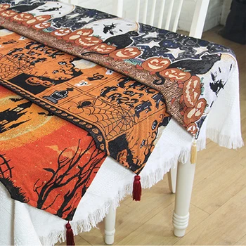 Dekoratívne Stôl Runner Bielizeň, obrusy s Strapce na Halloween Noci Večierky Dodávky Domáce Dekorácie