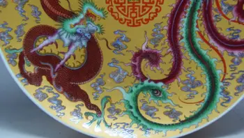 Dekoratívne Čínsky Zriedkavé ručné maľovanie Zriedkavé Rose Porcelánový Tanier Dragon Phoenix