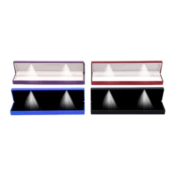 Deluxe LED Velvet Svetlo Námestie Jemné Šperky, Náhrdelníky Box Dlho Boxov Box Šperky Organizátor Svadobné Darčeky, Šperky Balenie