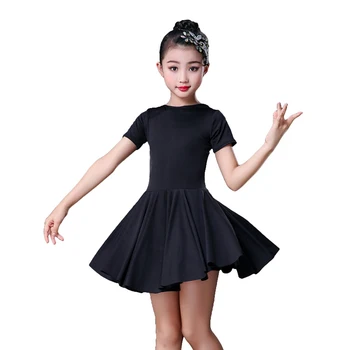 Deti, Dievčatá, Krátky Rukáv Latinské Tanečné Šaty Tvárny Tanečné Oblečenie Čierna Bavlna Salsa Tanec Tango Šaty Praxi Kostým
