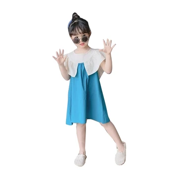Deti Móda Kórejský Colorblock Kolo Krku Šaty Dievča Sladké Pevné Farebné Letné Šaty Bez Rukávov
