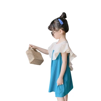 Deti Móda Kórejský Colorblock Kolo Krku Šaty Dievča Sladké Pevné Farebné Letné Šaty Bez Rukávov