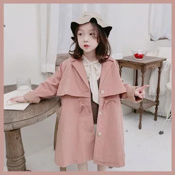 Detské Oblečenie Bundy Dievčatá Nové 2020 kórejský Dlho Bežné Bavlna Veľké Deti je Windbreaker Bunda Deti, Dievčatá Zákopy Srsti