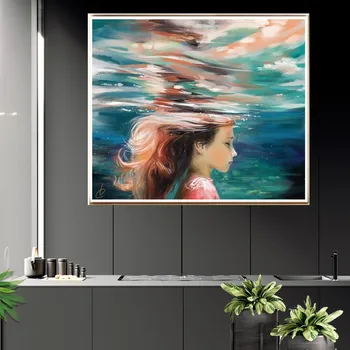 Dievča, Podmorský Abstraktné Visí Obraz, Plagát Plátno Tlačiť Maľovanie Na Stenu Umenie Obývacia Izba Domáce Dekorácie