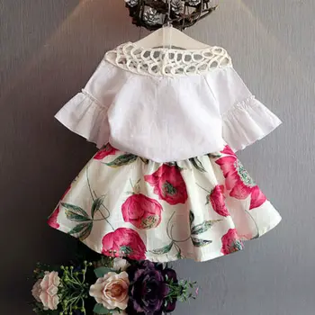 Dievča Sukne Tlač Kvet 2ks Deti, Baby, Dievčatá Čipky Tričko Topy+ Kvetinový Sukne Pružiny Oblečenie, Oblečenie