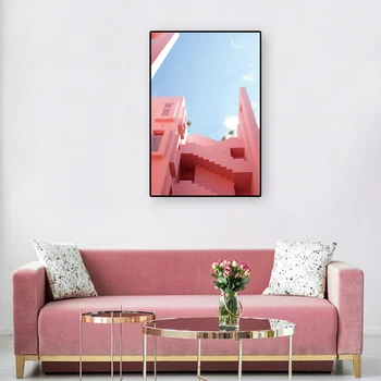 Dievčatá Ružovej Farby Nordic Wall Art Plátno Plagát Krásy, Budovy Rohu Kvet Balón Jednoduchý Obrázok Pre Obývacia Izba Domova