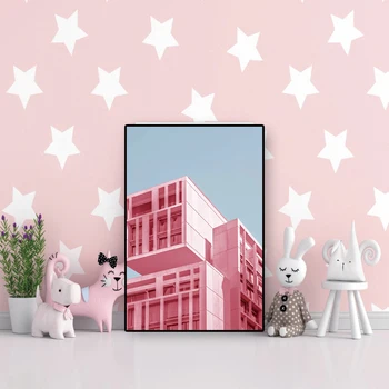 Dievčatá Ružovej Farby Nordic Wall Art Plátno Plagát Krásy, Budovy Rohu Kvet Balón Jednoduchý Obrázok Pre Obývacia Izba Domova